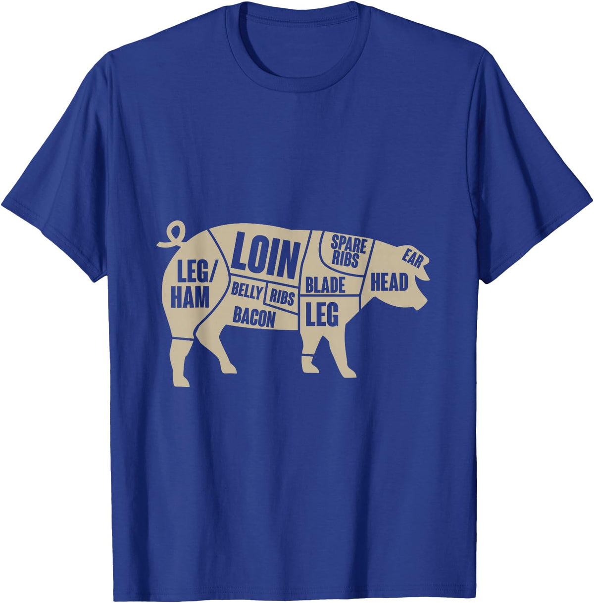 Piglet Farm Teez Pig Anatomy T-Shirt Pork Meat Cuts Tee T-Shirt - Royal Blue