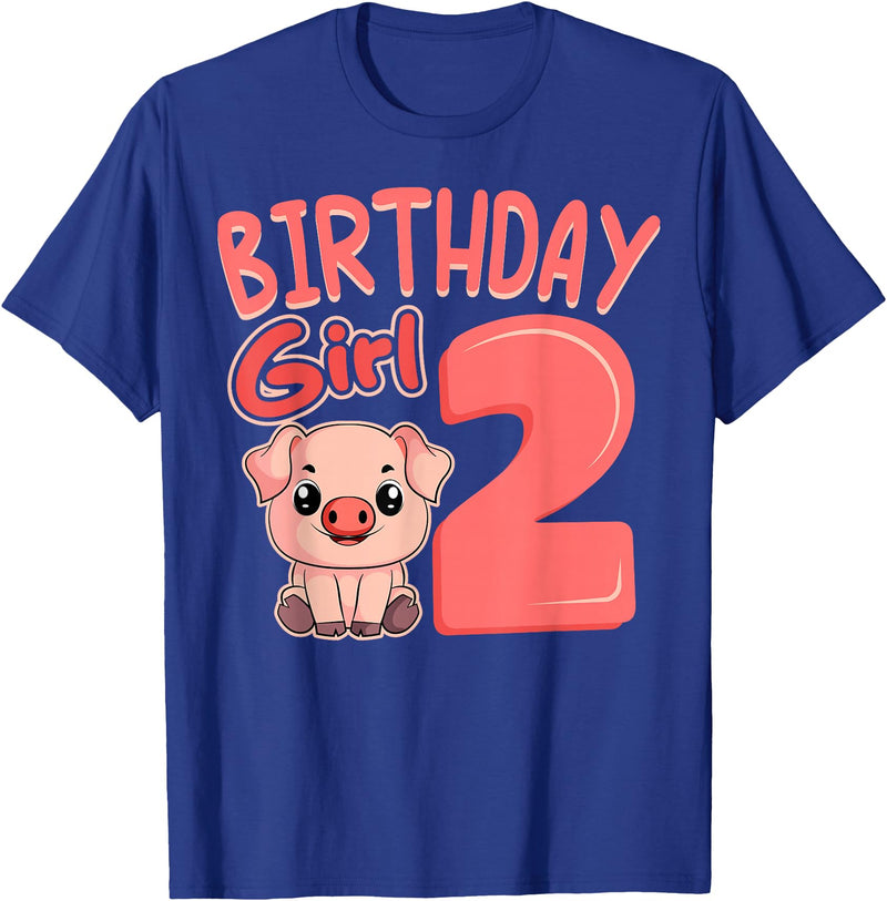 Pig Birthday 2 Cute Girl Farm Party Apparel Pig 2nd Birthday Girl Party Oink Farm Hog Farmyard Piggy T-Shirt - Royal Blue