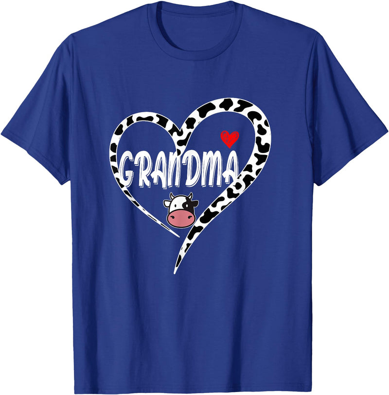 Black White Family Cow Farm Grandma Cow Print Cow Heart Pattern Farmer Cows Mother's Day T-Shirt - Royal Blue