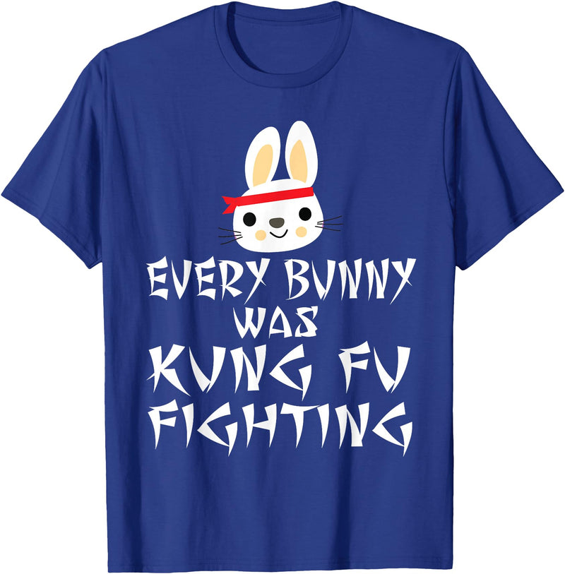 Every Bunny Was Kung Fu Fighting Funny Easter Rabbit T-Shirt in Royal Blue