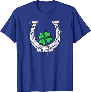 Lucky Clover Horses Co Horseshoe Lucky Four Leaf Clover Horse T-Shirt - Royal Blue
