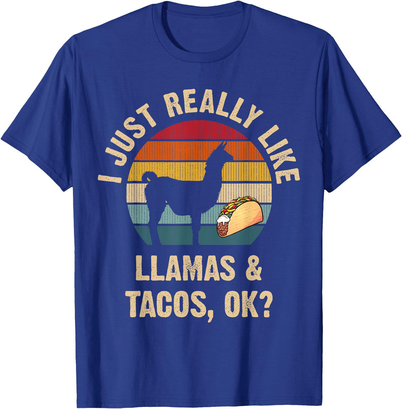 Llamas and Taco Lover Gifts Vintage Retro Style Llamas and Tacos lover Cinco de mayo Taco Tuesday Cute T-Shirt - Royal Blue
