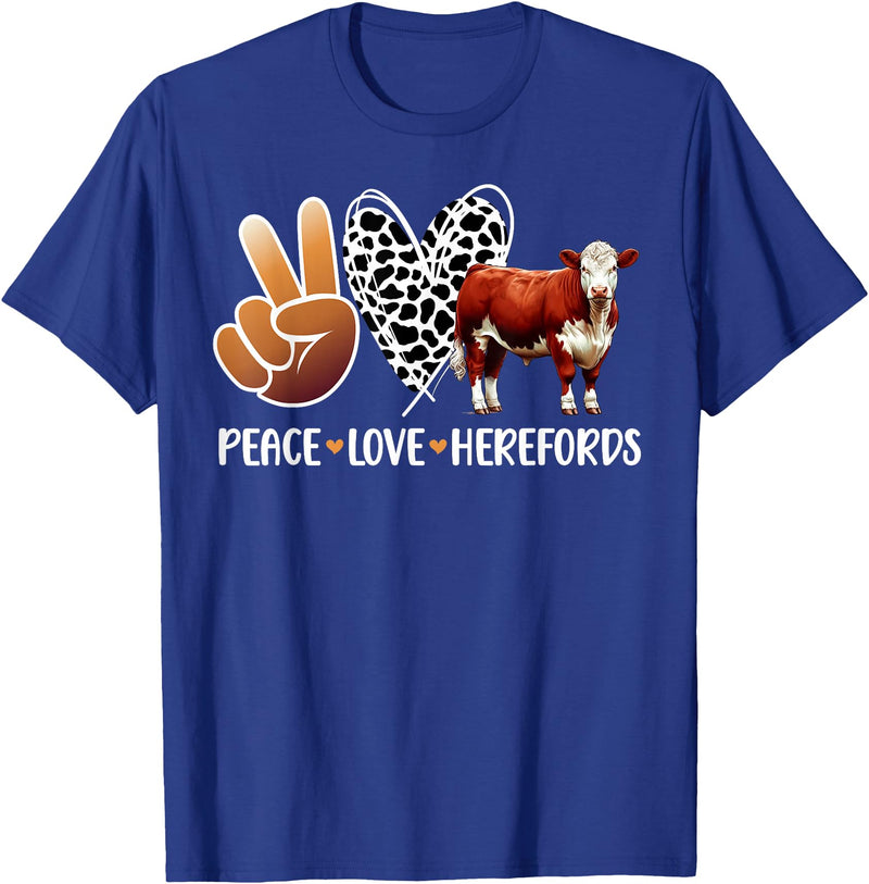 Cute Hereford Cattle Hereford Cow Boy Peace Love Hereford Cow Lover Hereford Cow Girl T-Shirt - Royal Blue