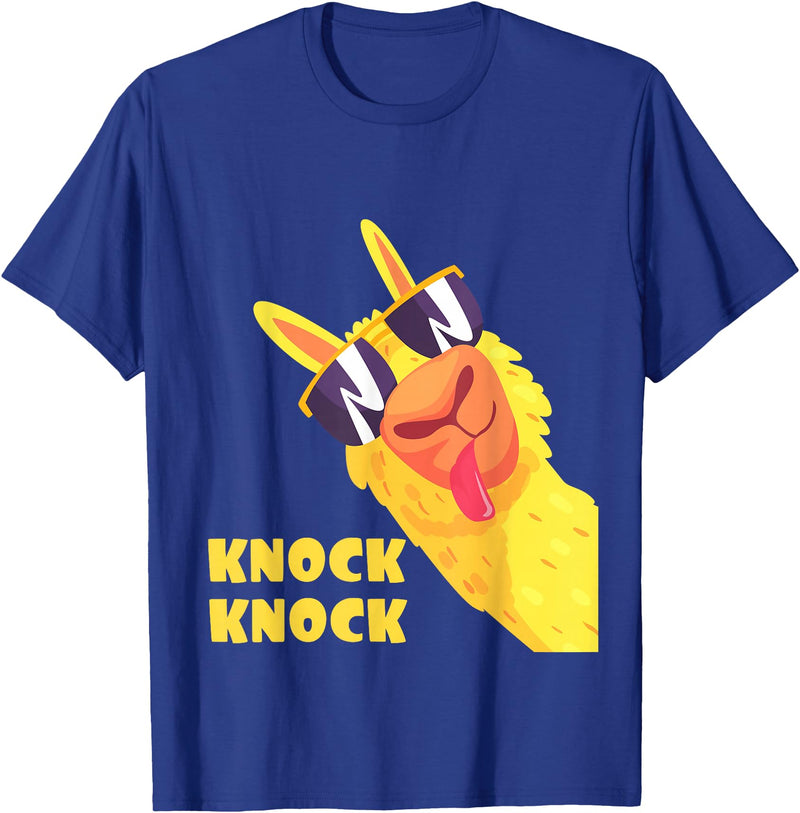 Cool Llama Humor Knock Knock Jokes Llama lovers Funny Llama Knock Knock Joke Llama With Sunglasses Alpaca T-Shirt - Royal Blue
