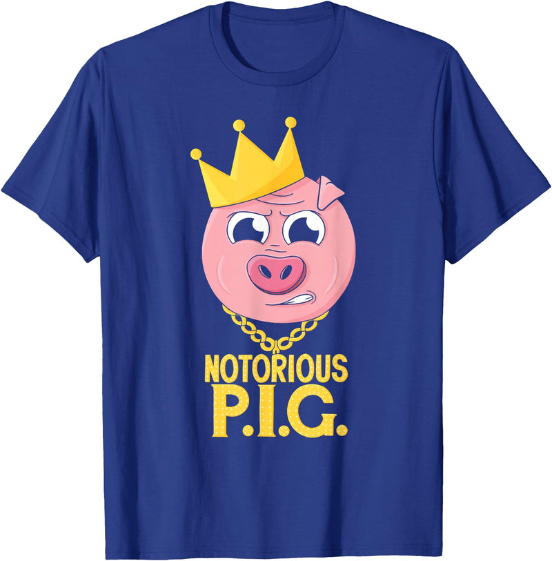 Hip Hop Animal Apparel Hip Hop Notorious PIG Farm Pun Old School Rap T-Shirt - Royal Blue