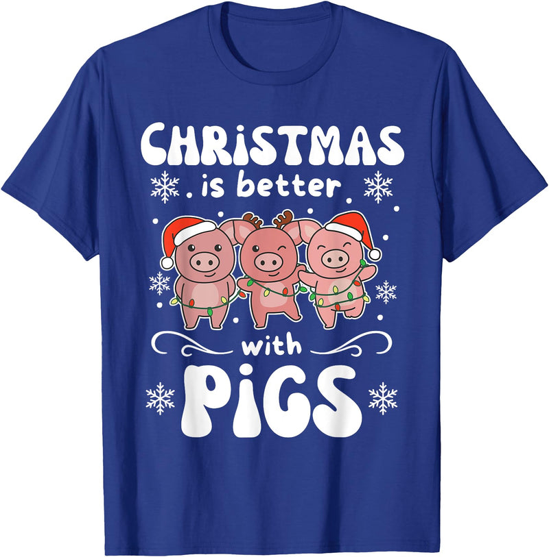 Funny Animals For Kawaii Christmas Christmas Is Better With A Pig Sweet Pig T-Shirt - Royal Blue