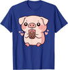Bubbly Piglets Collection Cute kawaii cartoon pig drinking bubble tea T-Shirt - Royal Blue