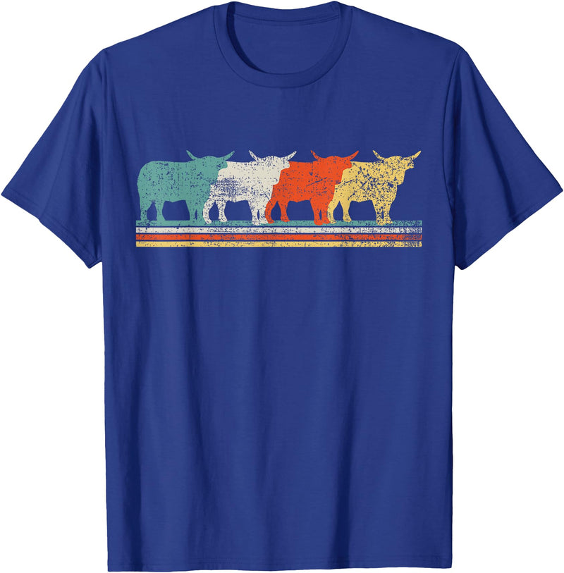 Highland Cow Scottish Vintage T-Shirt - Royal Blue