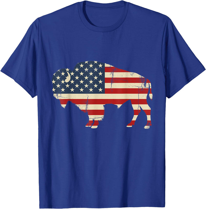 Bison American Buffalo Patriotic Heritage Lr Vintage Buffalo American Flag USA Bison Lover Wildlife T-Shirt - Royal Blue