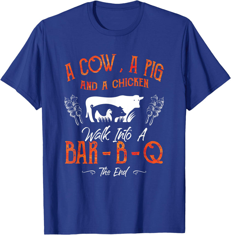 Cow Pig Chicken - Master Griller - DressedForDuty A Cow, a Pig and a Chicken Barbecue BBQ Master Griller Chef T-Shirt - Royal Blue