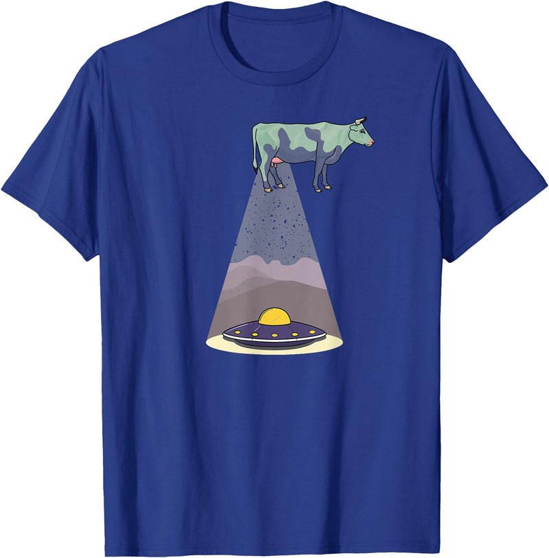 Funny Alien Abduction Cow UFO T-Shirt - Royal Blue