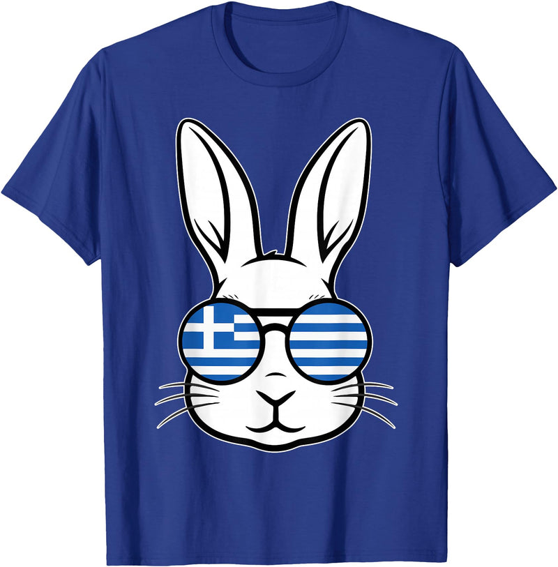 Greek Flag of Greece Happy Easter Rabbit Greek Easter T-Shirt in Royal Blue