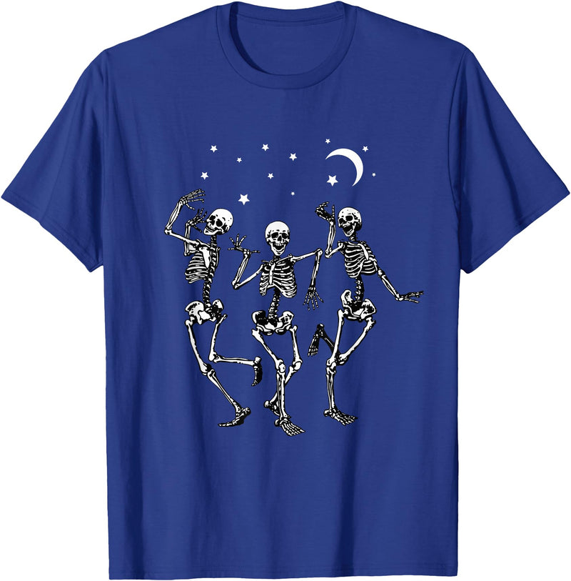 Skeleton Dancing Under The Moon Funny Happy Halloween T-Shirt - Royal Blue