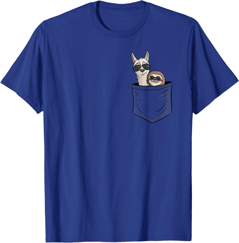 Llama Alpaca Gifts By Skizzenmonster Hipster Llama & Sloth With Sunglasses T-Shirt - Royal Blue