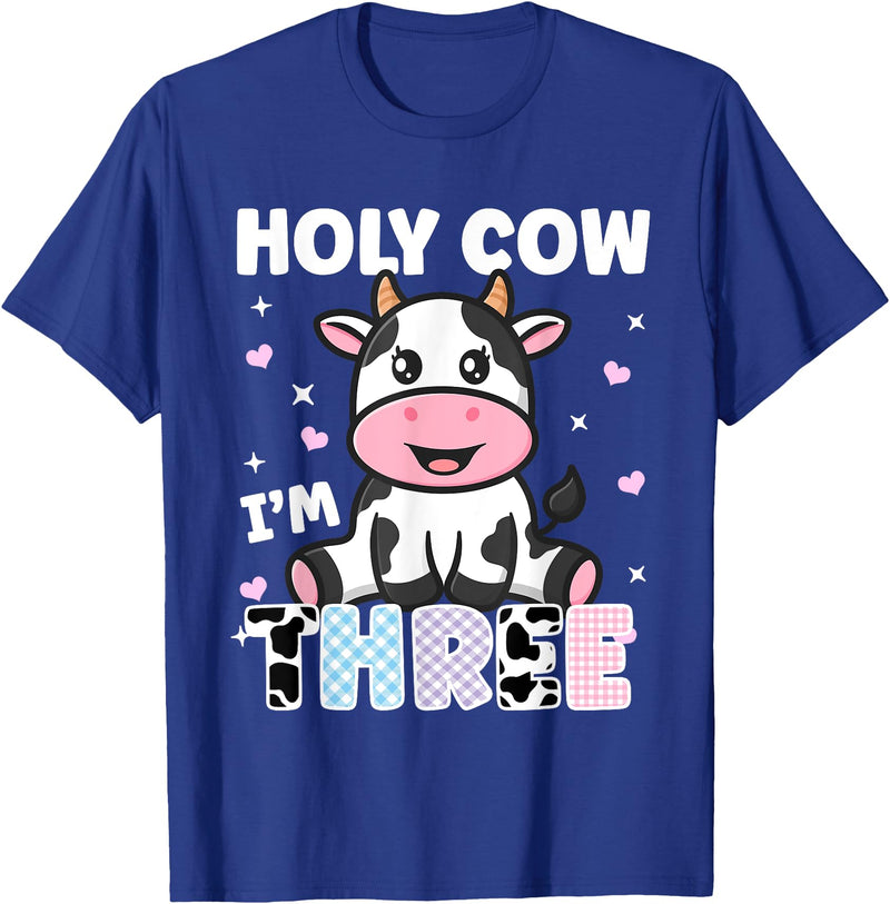 Holy Cow I'm Years Old Cow Birthday by Zynx Holy Cow I'm Three Years Old Cute Cow 3rd Birthday Party T-Shirt - Royal Blue