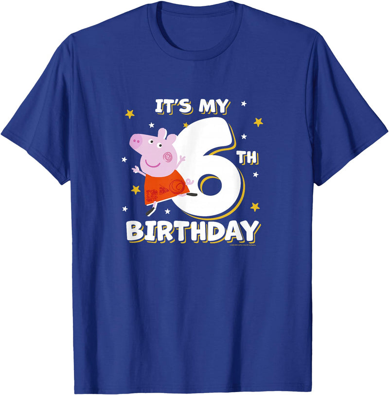 Peppa Pig It's My 6th Birthday Holiday Stars Celebration T-Shirt - Royal Blue