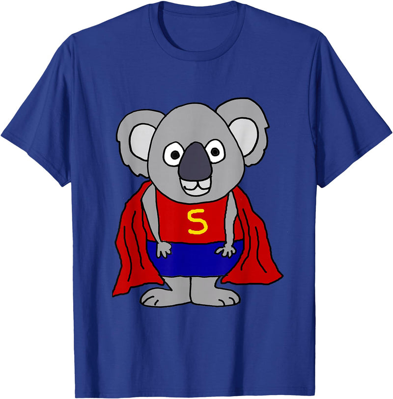 Smileteesall Funny Koala Bear Superhero Cartoon T-Shirt - Royal Blue