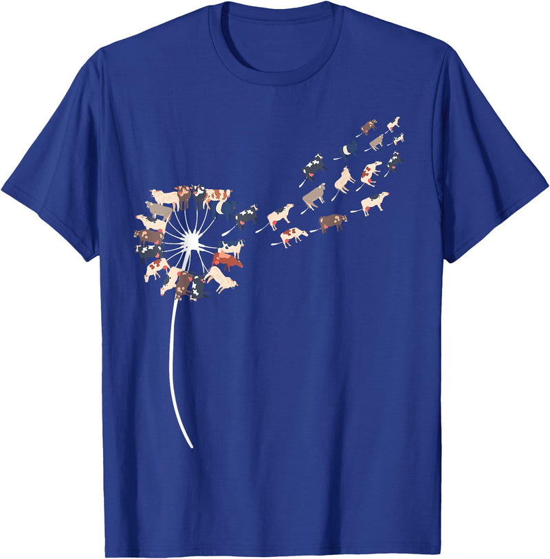 Womens Cow Design Dandelion Cows Stuff for Cow Lover | Womens Cow T-Shirt - Royal Blue