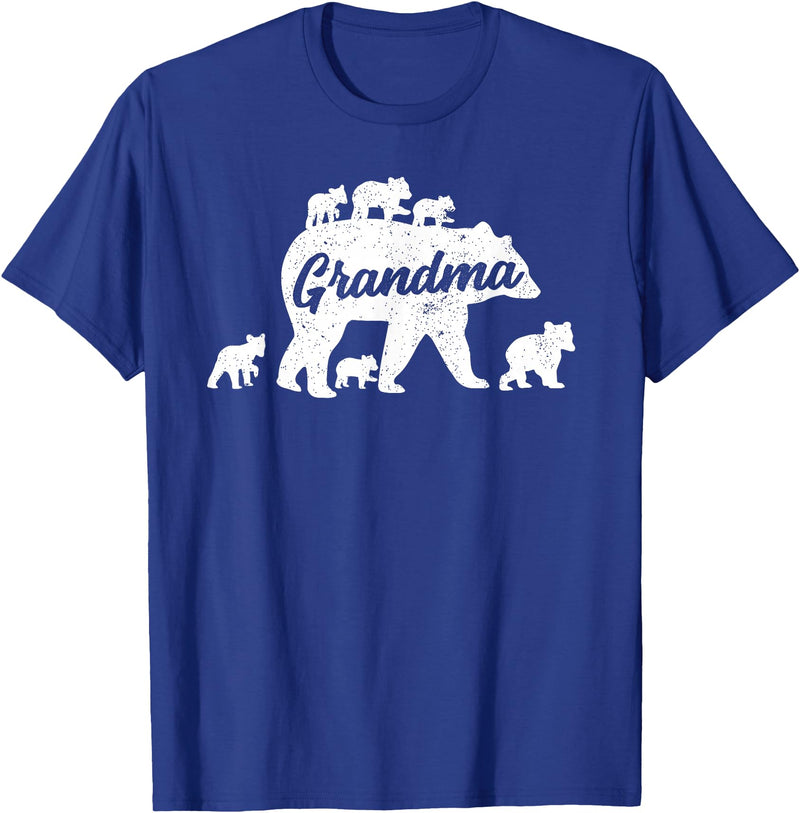 Matching Bear Family Apparel Vintage Grandma Bear with 6 Cub Mother's Day T-Shirt - Royal Blue