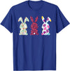 Cute Pink Leopard Eggs Flower Happy Easter Bunny Rabbit T-Shirt in Royal Blue