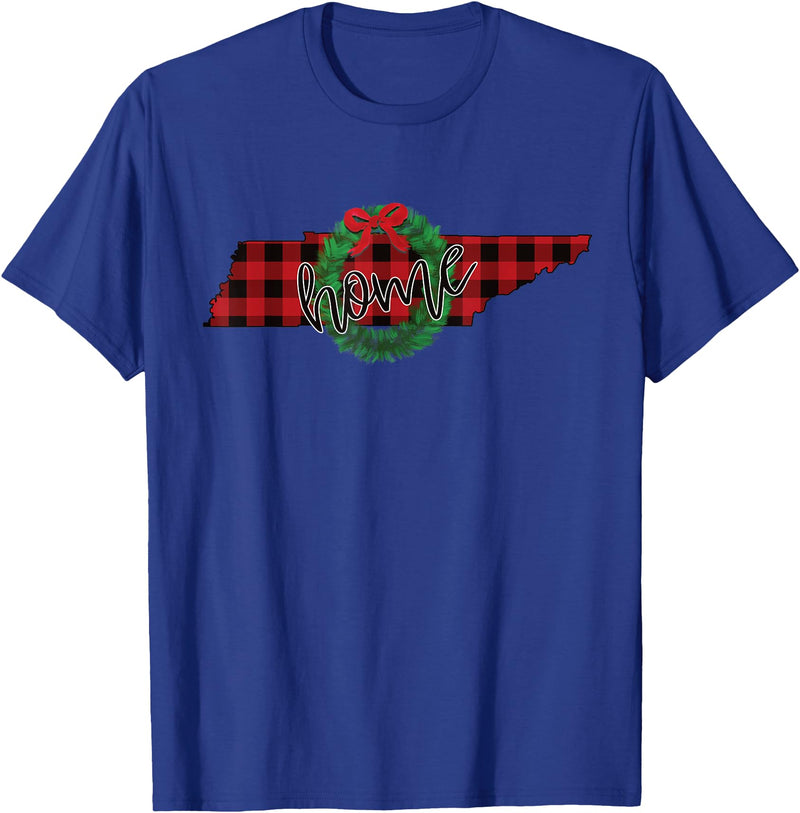 USA State Tennessee Christmas Buffalo Plaid Tennessee Buffalo Plaid Christmas Home Wreath Retro T-Shirt - Royal Blue