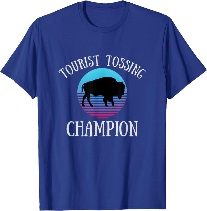 Fluffy Cows Tourist Tossing National Park Apparel Funny Bison Tourist Tossing Champion National Park T-Shirt - Royal Blue