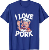 Pig Chef Barbecue Enthusiast Humor I Love Pork Funny Pig Chef Cartoon BBQ T-Shirt - Royal Blue