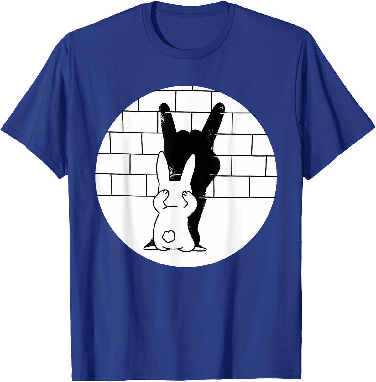 Funny Rabbit Bunny Animal Shadow Puppet T-Shirt in Royal Blue