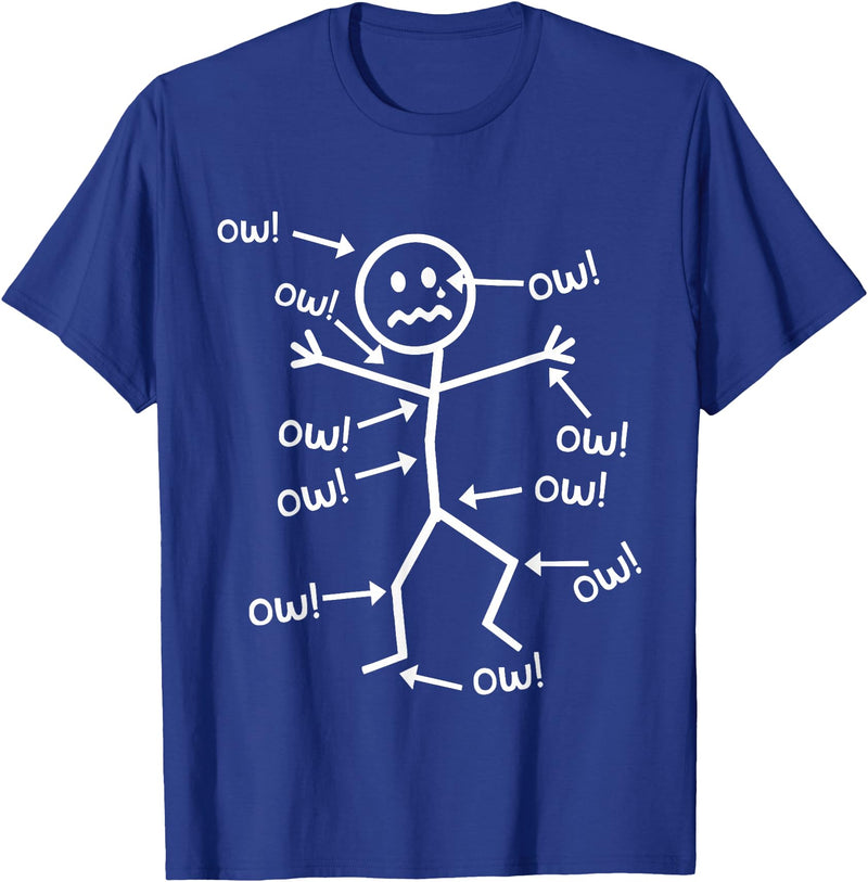 Funny Humorous Tee Gifts for Men Women Funny Body Pain Diagram - Chronic Pain Stick Figure - Ow! T-Shirt - Royal Blue