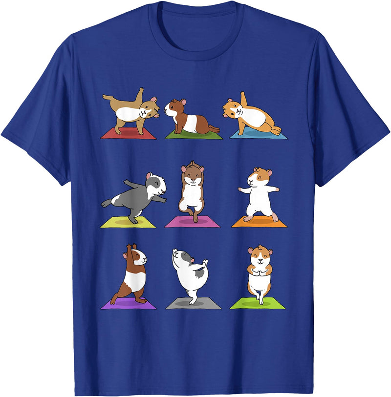 Sporty Animals & Meditating Pets Guinea Pig T-Shirt Funny Guinea Pigs In Yoga Poses Tee T-Shirt - Royal Blue