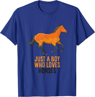 Cool Horse Riding Tees Horse Boy Just A Boy Who Loves Horses Horseback Riding T-Shirt - Royal Blue