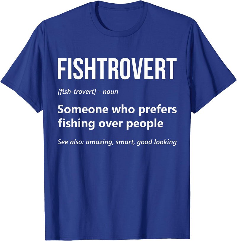 Fishing Enthusiast Designs by A Bass Fishing Lover Fisherman Angler Fishtrovert Definition Funny Fishing Lover T-Shirt - Royal Blue