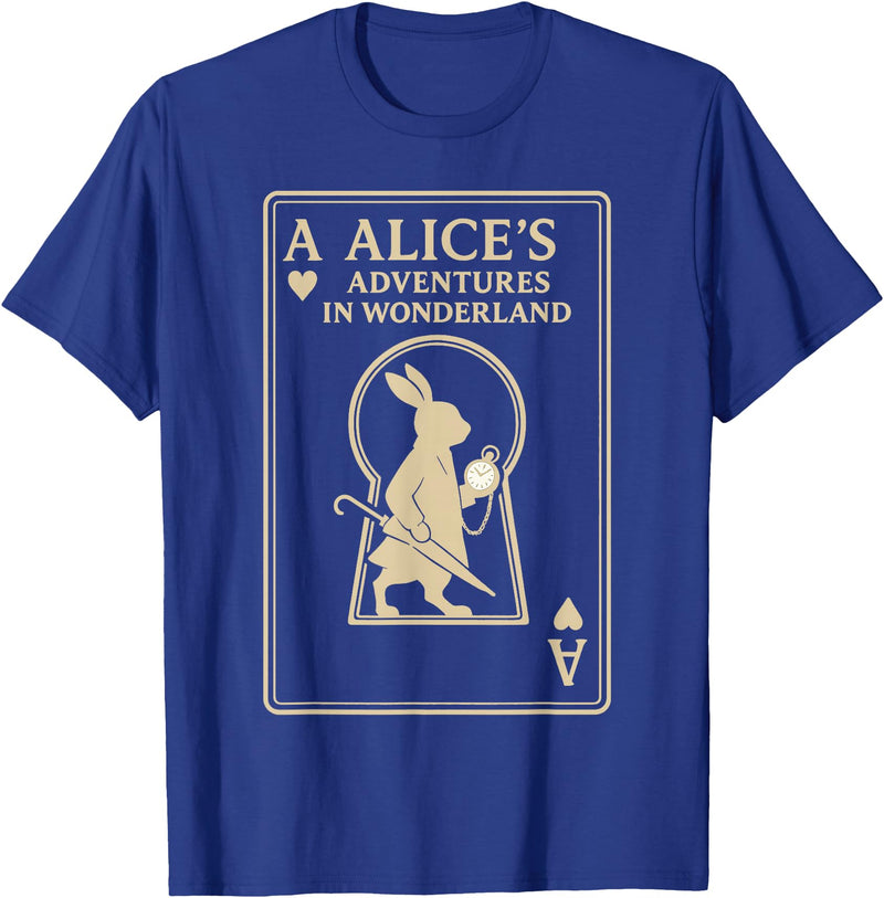 White Rabbit Playing Card Ace Alice in Wonderland Vintage T-Shirt in Royal Blue