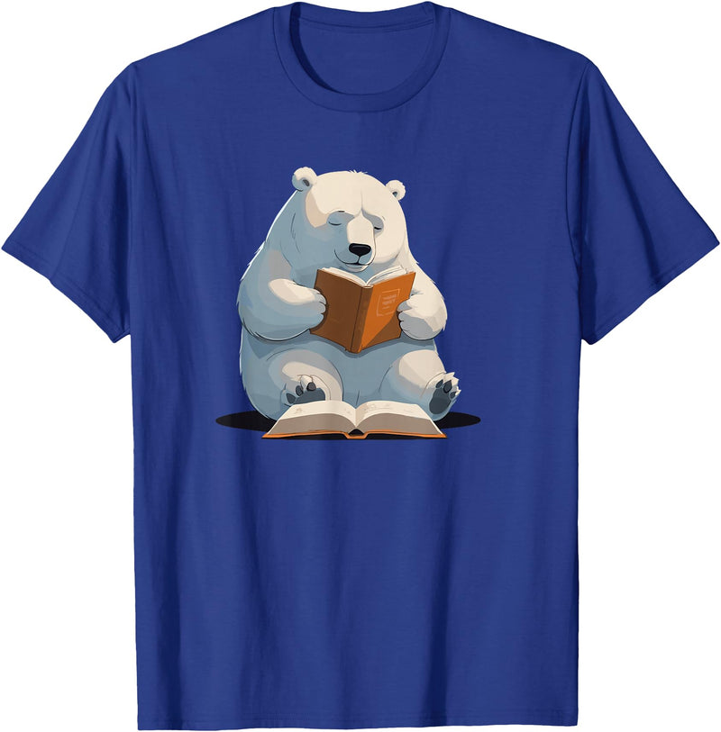 Book Lovers Polar Bear reading Books Cute Polar Bear is reading a Book, Reading Polar Bear T-Shirt - Royal Blue