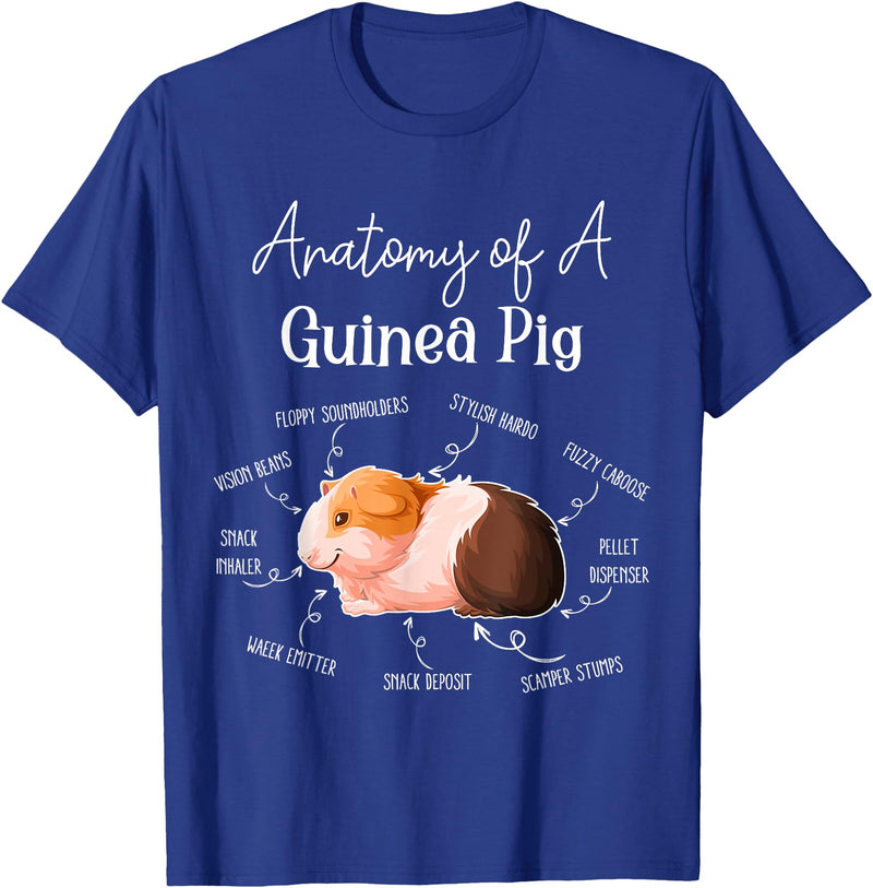 Cute & Funny Guinea Pig Gifts For Women Men Kids x Anatomy Of A Guinea Pig T-Shirt - Black, Small - Royal Blue