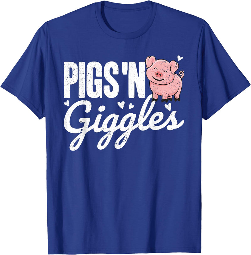 The Cute Pig Farming Apparel Co. Pigs 'n Giggles Funny Farm Pig Farmer Pigs Women Girls T-Shirt - Royal Blue
