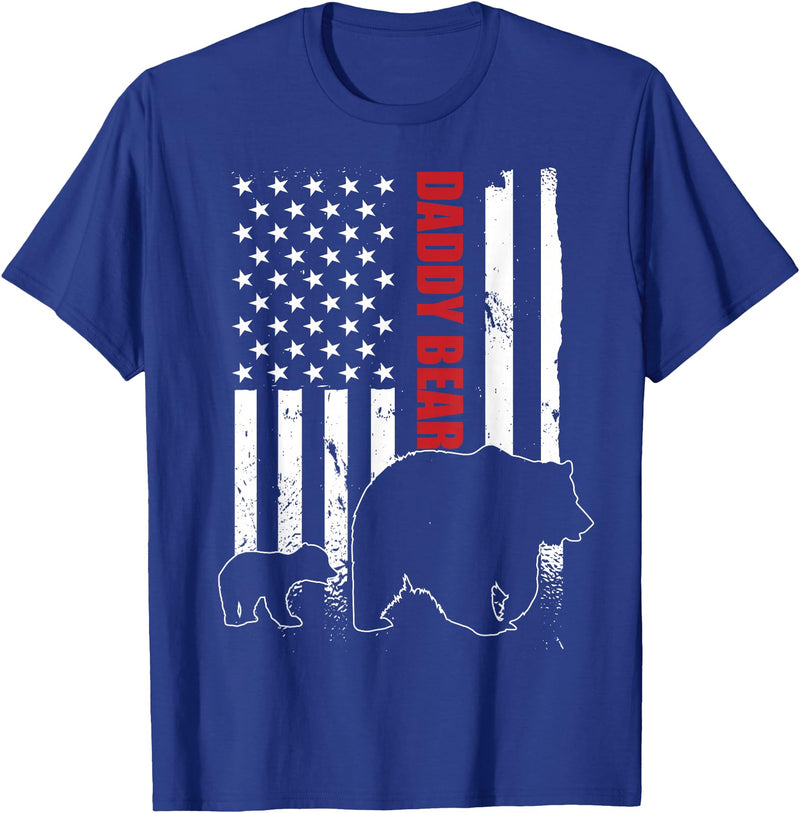 Vintage Gift for proud Dad 4th of July Daddy Bear with cub American Flag Papa Bear Father's Day T-Shirt - Royal Blue