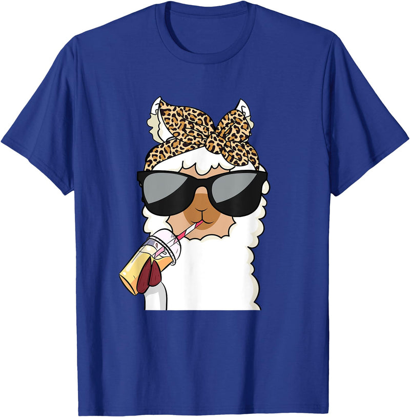Cute Alpaca Llama Lover Llama Leopard Girls Women Alpaca Lover T-Shirt - Royal Blue