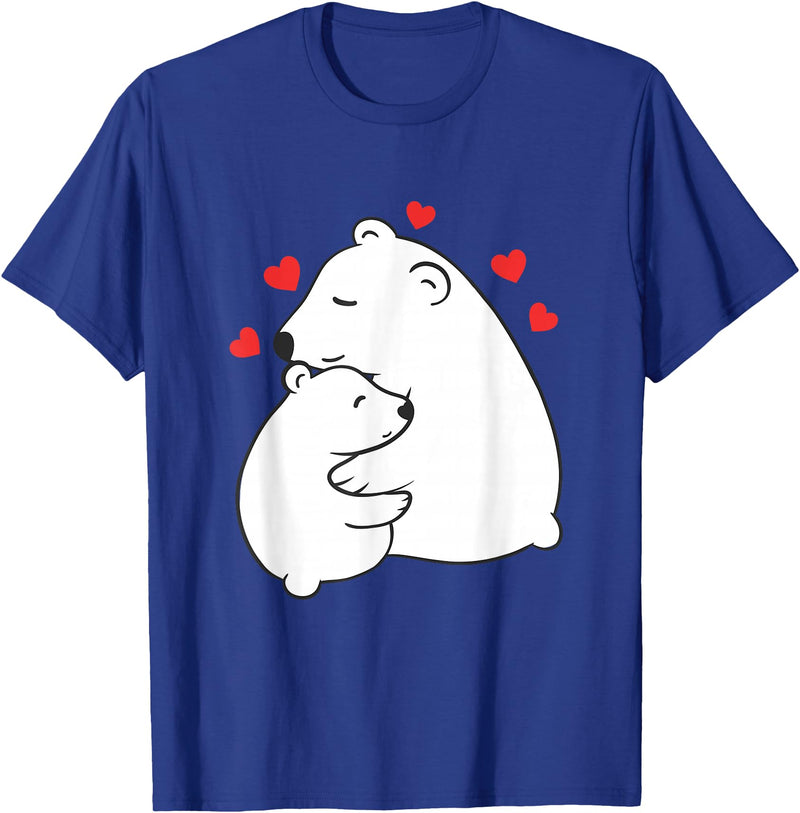 Mother's Day Clothing Gift Idea Cute Mama and Baby Polar Bear Cub Hugging Mothers Day T-Shirt - Royal Blue