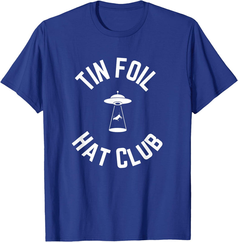 Tin Foil Hat Club with UFO Cow Abduction T-Shirt - Royal Blue