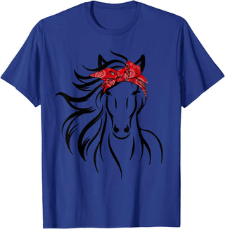 Horse Bandana Tee For Women Girls Tee Horse Bandana Tee for Horseback Riding Horse Lover T-Shirt - Royal Blue