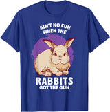 Ain't No Fun When the Rabbits Got the Gun Jumpy Rabbits T-Shirt in Royal Blue