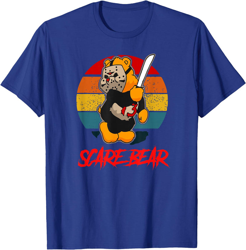 Funny Halloween Bear Gifts Scare Bear Horror Bear With Knife Spooky Halloween T-Shirt - Royal Blue