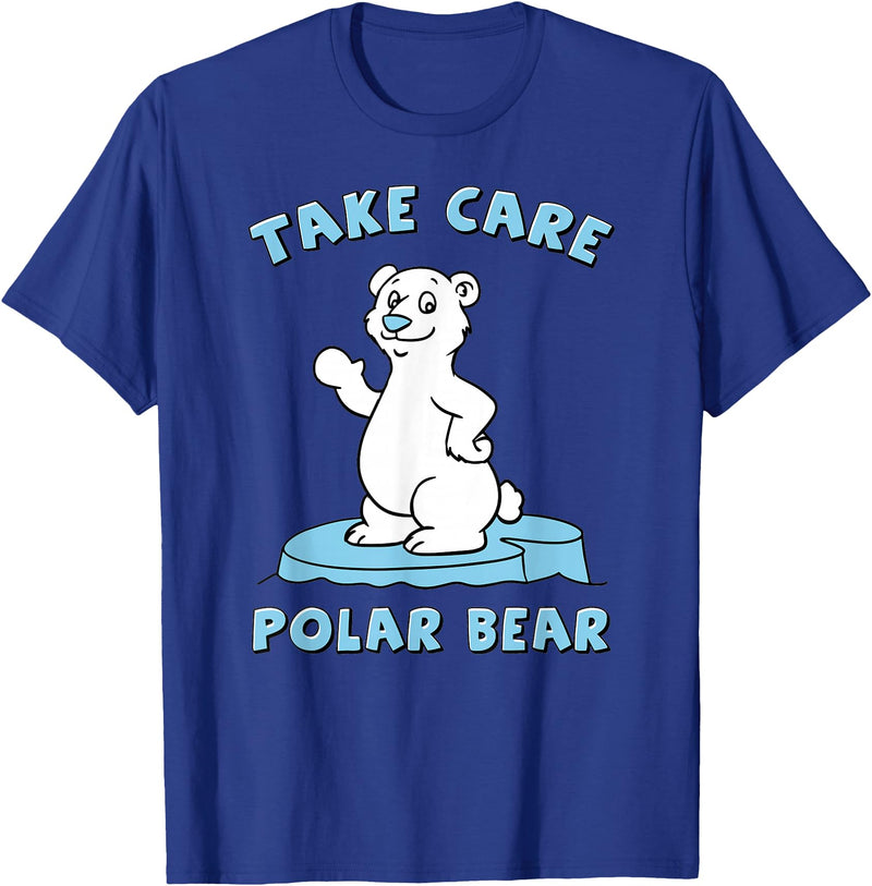 Bear Hugs Apparel Take Care Polar Bear Cute Cartoon Design T-Shirt - Royal Blue