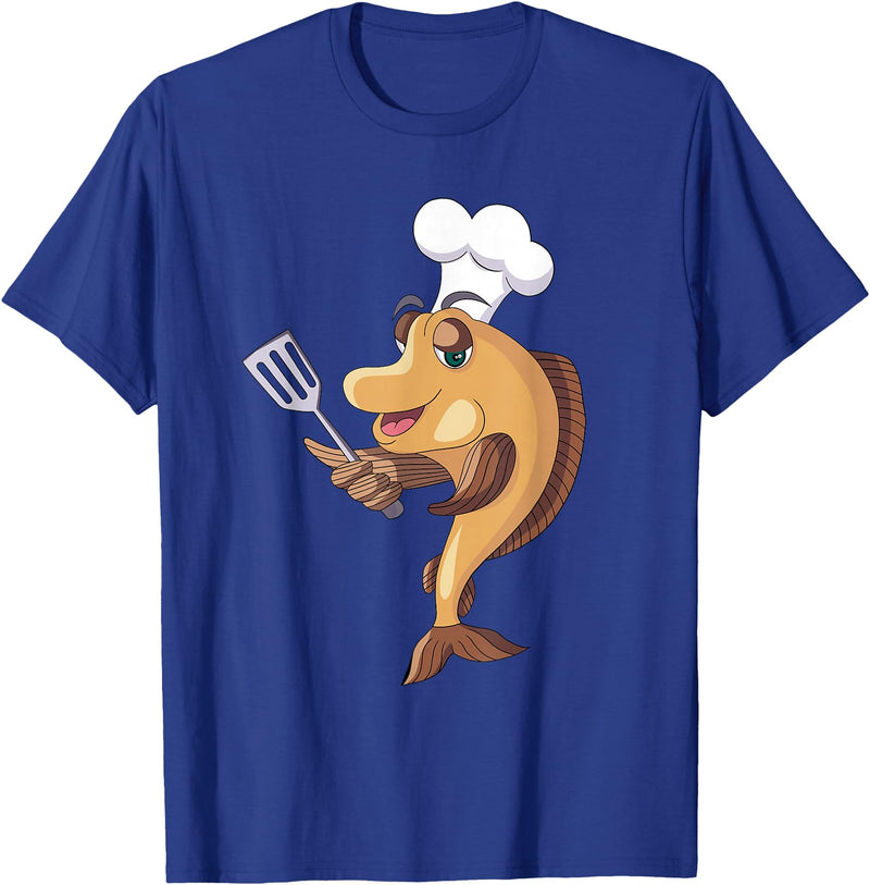 Cool Fish Character Apparel & Co. Fish Chef Fishing and Cooking T-Shirt - Royal Blue