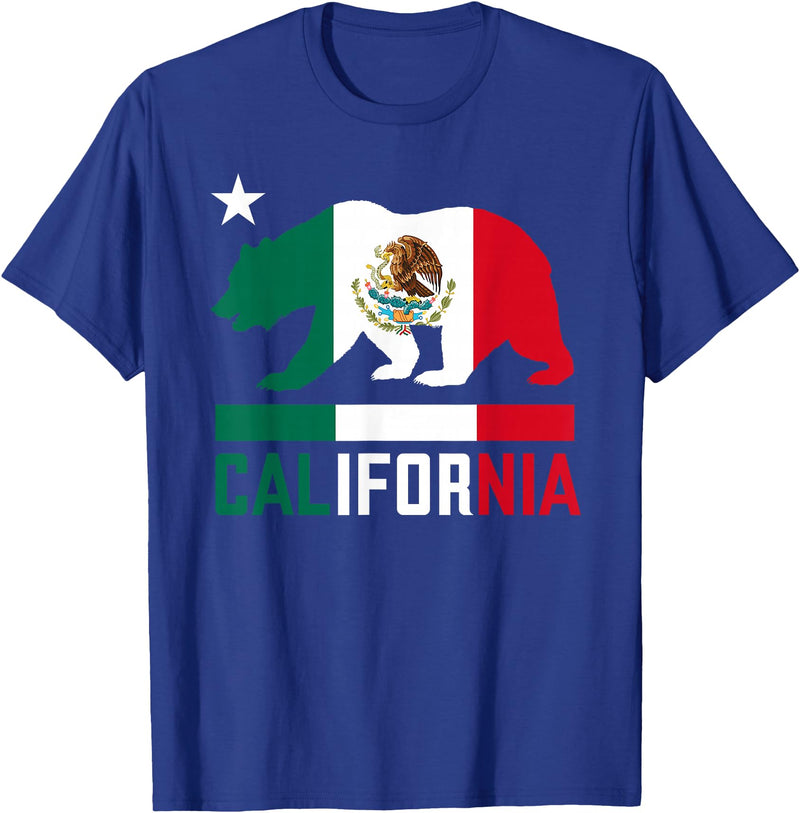 Mexican American US Apparel Co California Bear Mexican Flag State T-Shirt - Royal Blue
