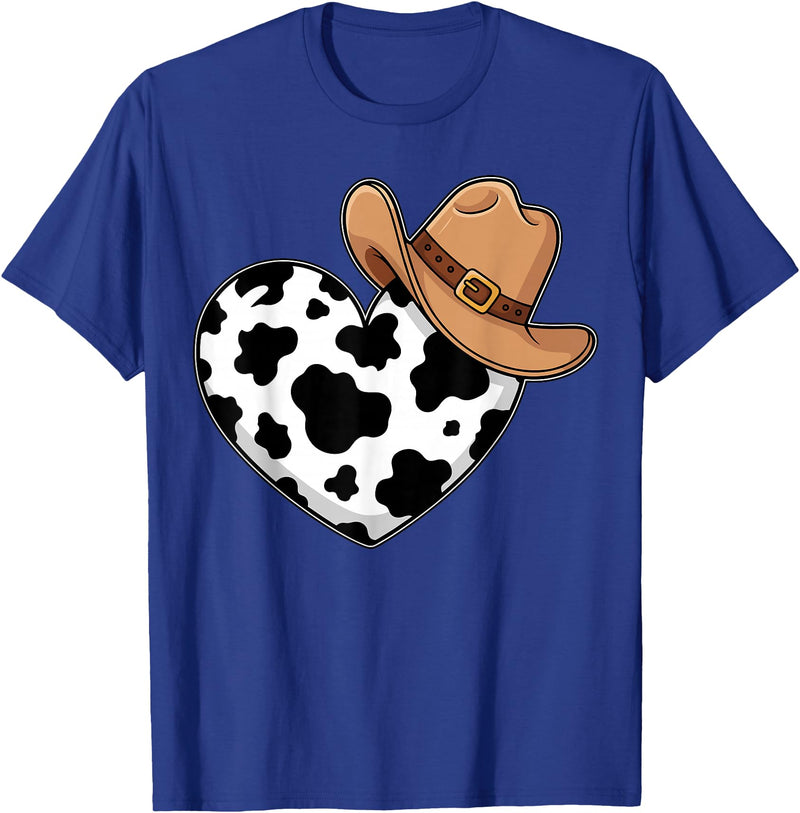 Magical and Funny Western Gifts Western Cow Print Heart Cowboy Cowgirl T-Shirt - Royal Blue
