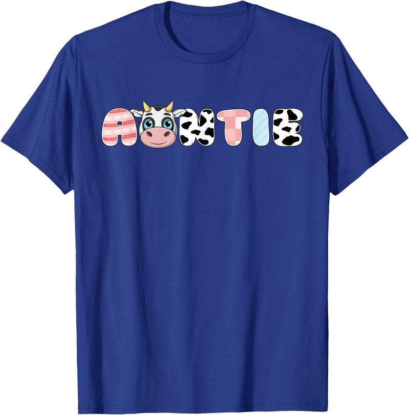 Cow Matching Family Outfit Costume Apparel Auntie Girl Birthday Matching Family Cow Farm Animal Aunt T-Shirt - Royal Blue