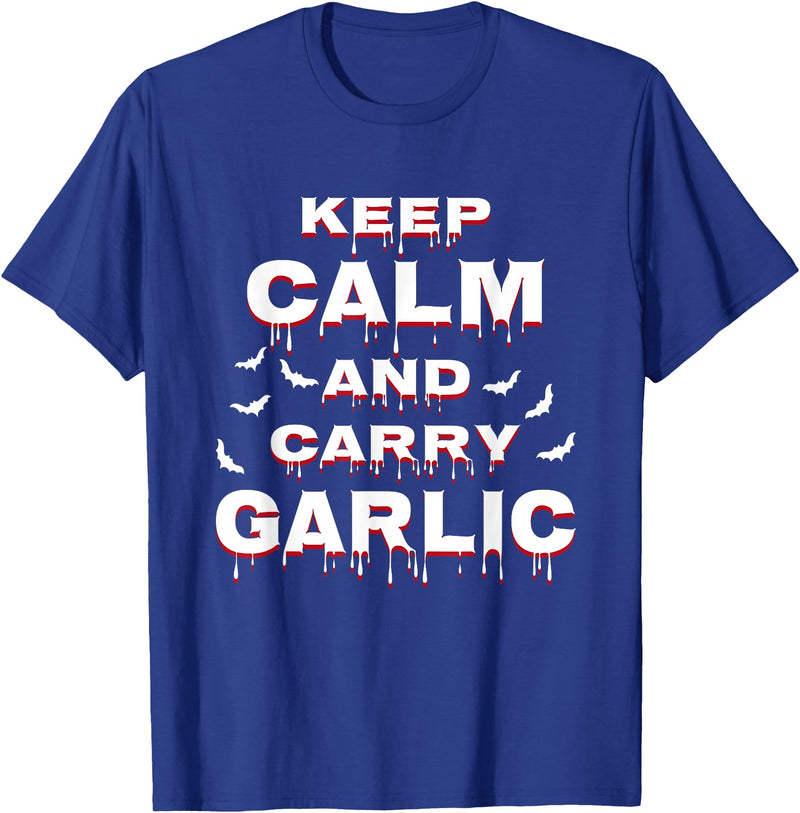 Keep Calm And Carry Garlic Vampire Costume for Halloween T-Shirt - Royal Blue