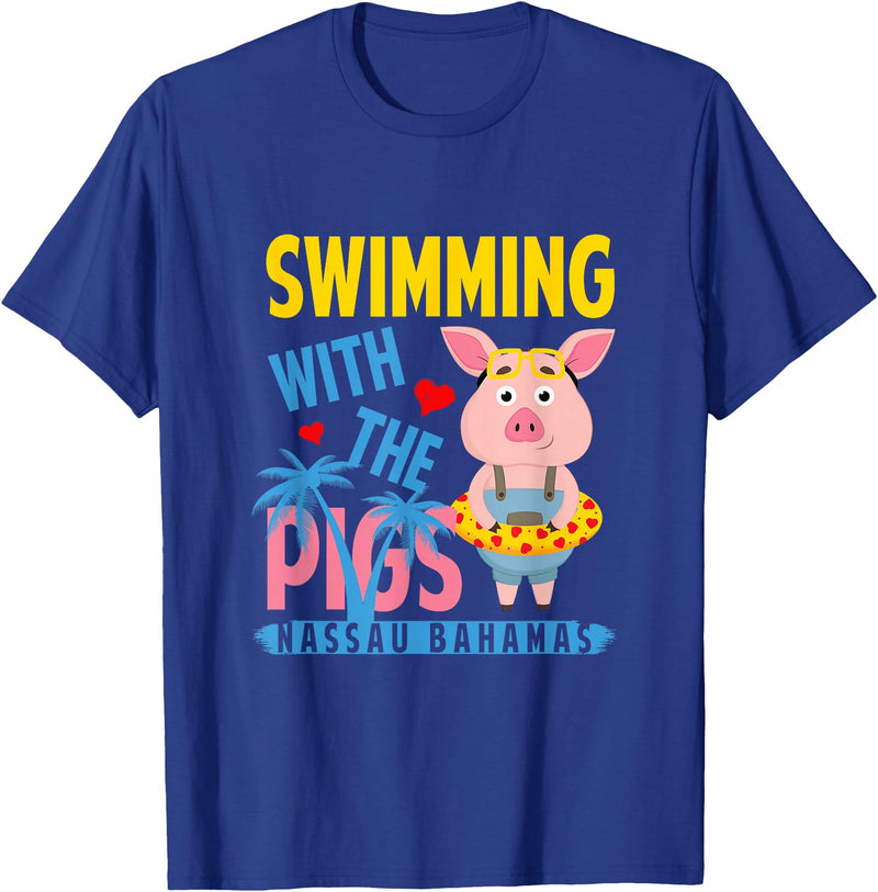Swimming With The Pigs Bahamas Beach Summer Vibes Swimming With The Pigs Nassau Bahamas Hello Summer Beach T-Shirt - Royal Blue